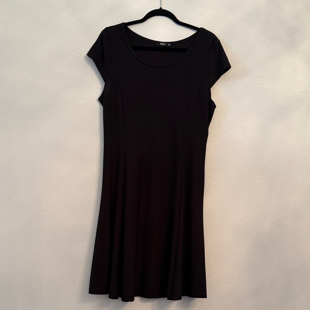 Black Short Sleeve A-Line Dress